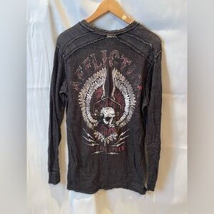 Affliction Men's Distressed Reversible Black Long Sleeve Tee XL Y2K